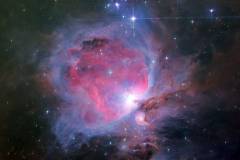 Wieder ein Blick durch das Teleskop, mit hochauflösender Kamera in den schwarzen Nachthimmel. Objekt M42 - Orionnebel - Entfernung etwa 1.350 Lichtjahre 3/4 Stunde Belichtungszeit