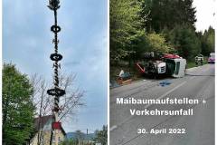 Doppeleinsatz für FF Bruckmühl - Maibaumaufstellen und umgestürzter Traktor